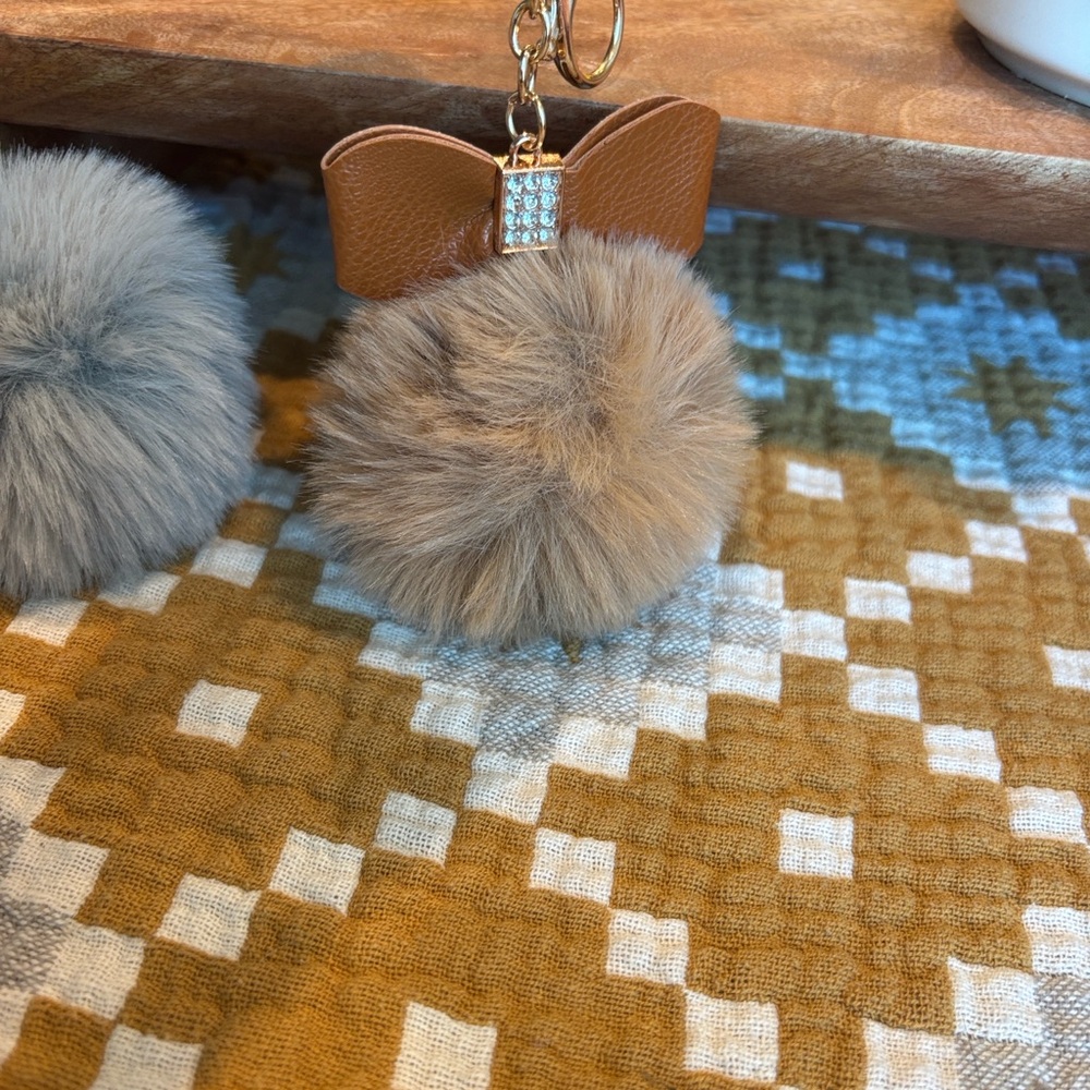 NEW Bag Charm Key Chain Pom Pom w/bling bow You pick color - Picture 14 of 14